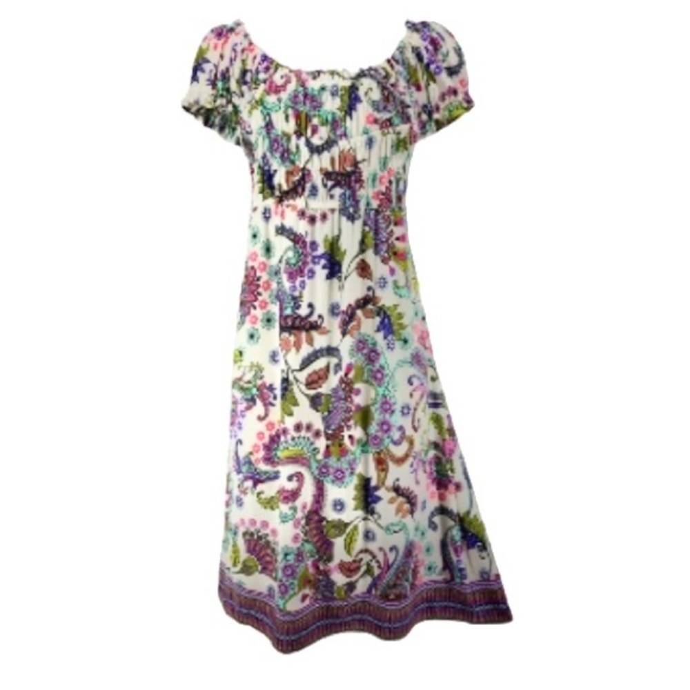 Ros & Ali Multicolored Paisley Floral Print Smocked On or Off Shoulder Dress